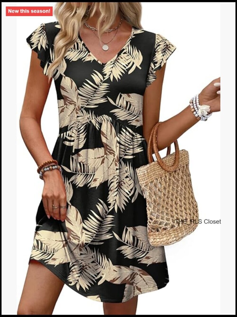 V Neck Ruffle Sleeve Babydoll Dress Casual Sundress 95% Polyester 5% Spandex